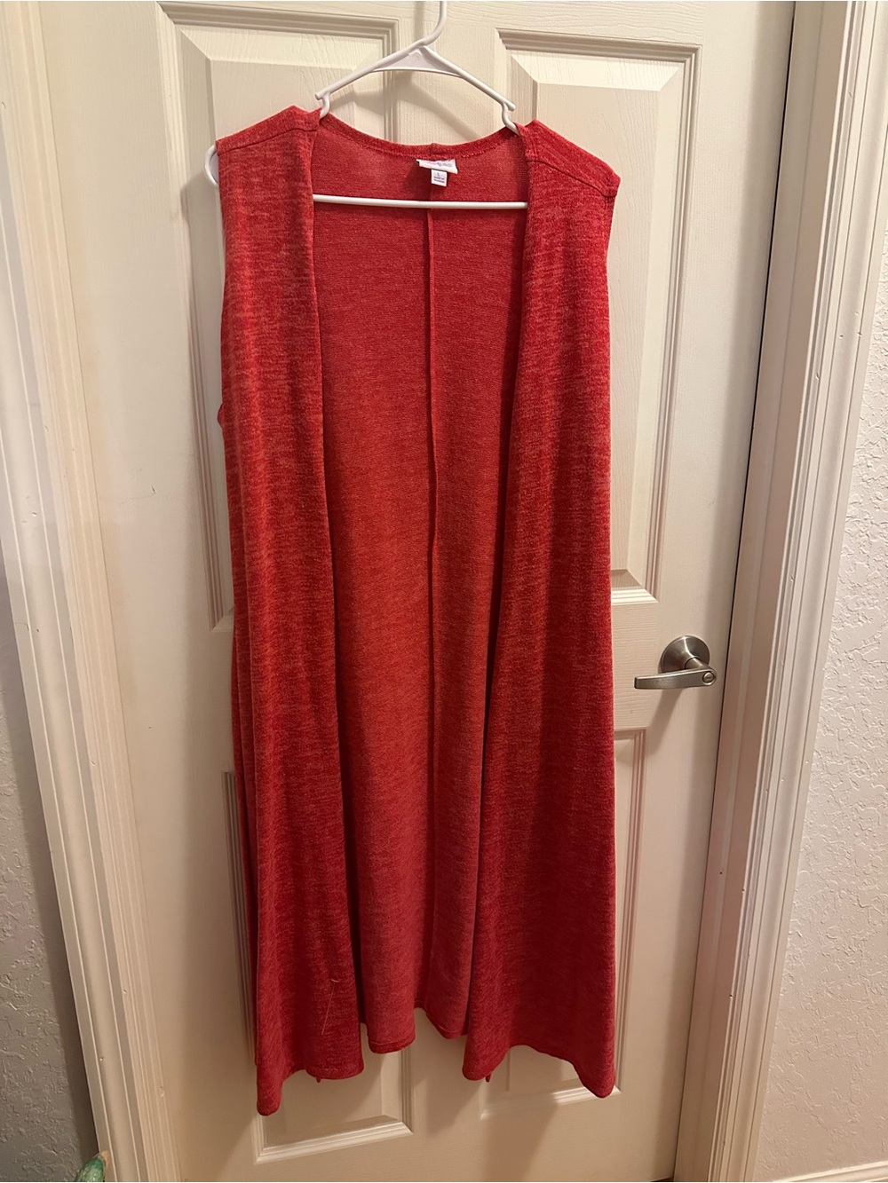LuLaRoe Long Open Front Vest in Coral Red